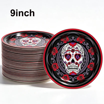 10/20/50/100Pcs Halloween 7/9inch Paper Plates Cup Vampire Mummy Spooky Themed Dinnerware Decor Halloween Table Party Supplies