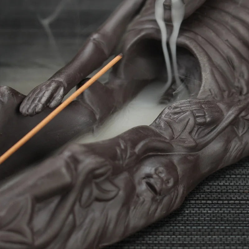 Retro Handmade Ceramic Backflow Incense Burner Home Decor Incense Holder Buddhist Crafts Without Incense Cones