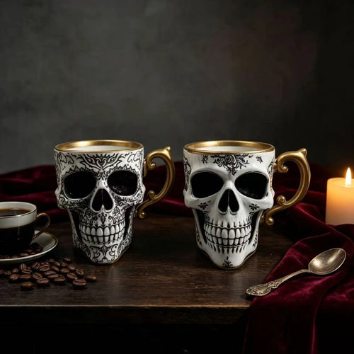 Halloween Resin Skull Mug 2 Styles, Gothic Coffee Tea Cup, Creative Desktop Ornament, Home Table Decor for Halloween Party