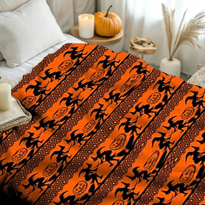 Halloween Witch and Pumpkin Print Blanket Orange Black Spooky Holiday Home Decor Soft Fleece Throw for Sofa Bed Living Room
