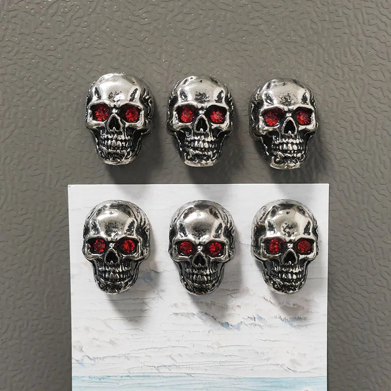 6pcs Gothic Red Eye Skull Fridge Magnets 2 Sizes Punk Metal Home Decor Party Arts Accessory Refrigerator Skull Ornaments