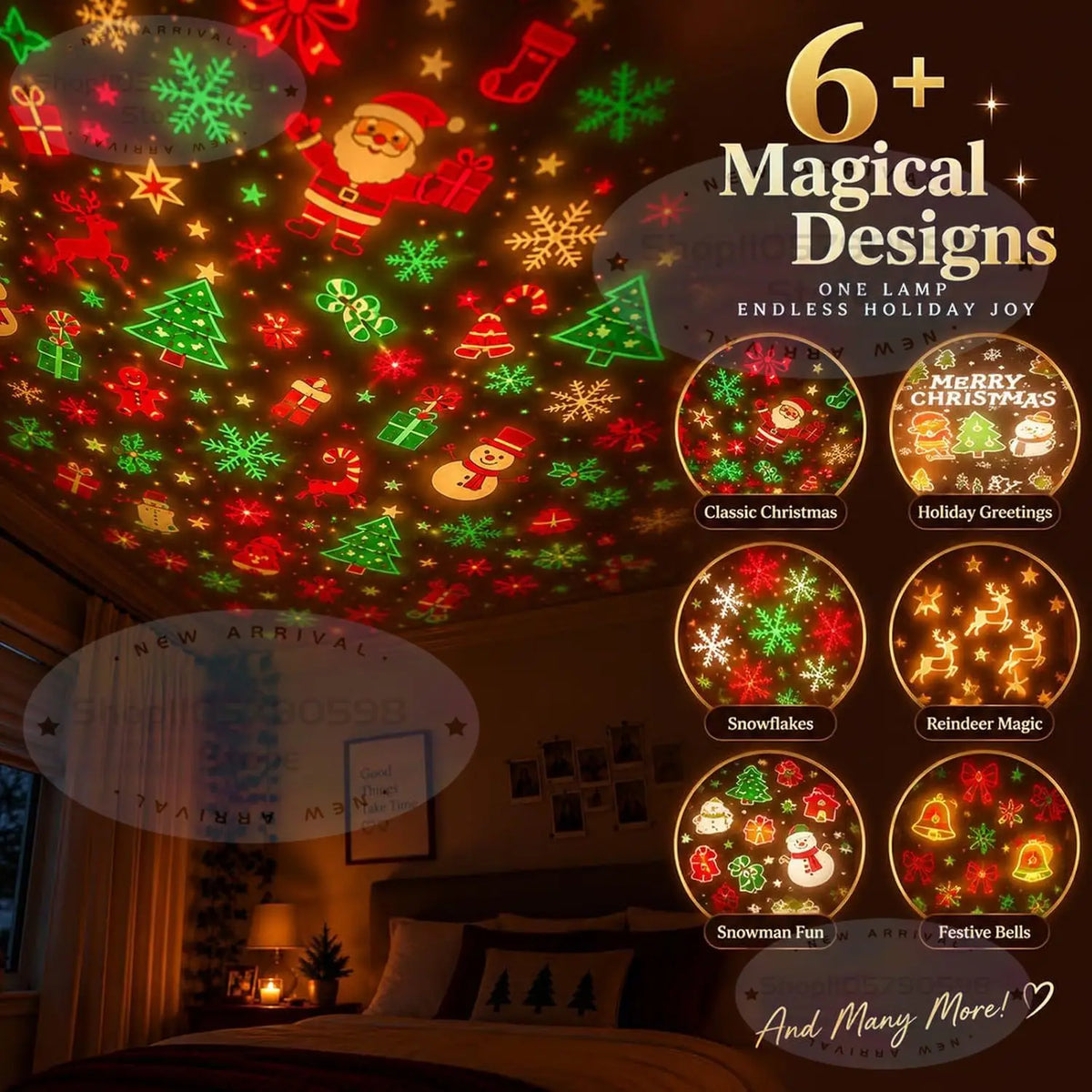 New Christmas Projector Light, Plug and Play HD Christmas Projector, USB Powered Christmas Night Light with 6+ Holiday Patterns