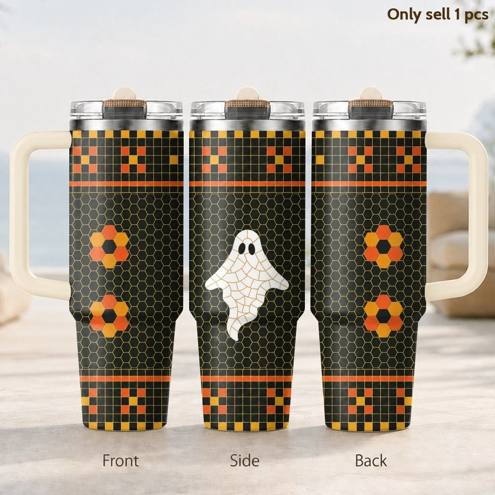 Halloween Spooky Knit Pattern Vacuum Flasks 40oz Thermal Tumbler with Handle Stainless Steel Insulated Water Portable Mug Cup