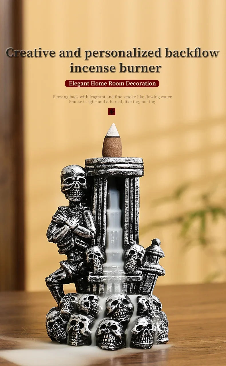 backflow aroma burner handicraft ornaments Creative European and American skull decoration sandalwood inverted incense burner
