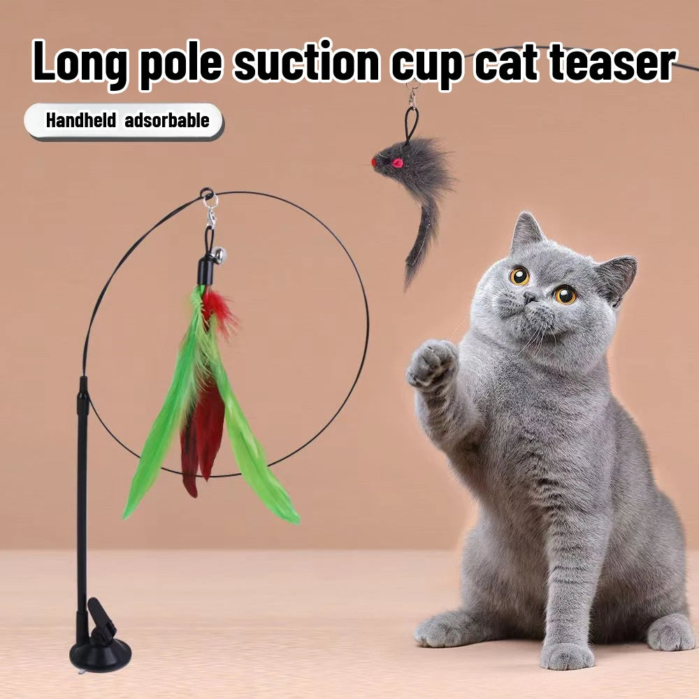 Simulation Bird interactive Cat Toy Sucker Feather Bird with Bell Cat Stick Toy for Kitten Playing Teaser Wand Toy Cat Supplies