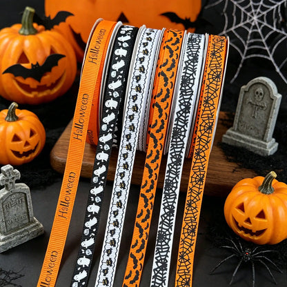 Halloween Grosgrain Ribbon Ghost Bat Spider Web Pumpkin Printed Ribbon Gift Wrapping Decor
