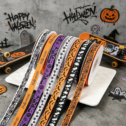 Halloween Grosgrain Ribbon Ghost Bat Spider Web Pumpkin Printed Ribbon Gift Wrapping Decor