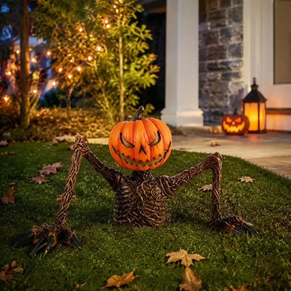 E8BD Textured Resin Yard Accent Figurine for Halloween Entry Decoration, Raised Skeleton Character Form for Porch Lawn Garage