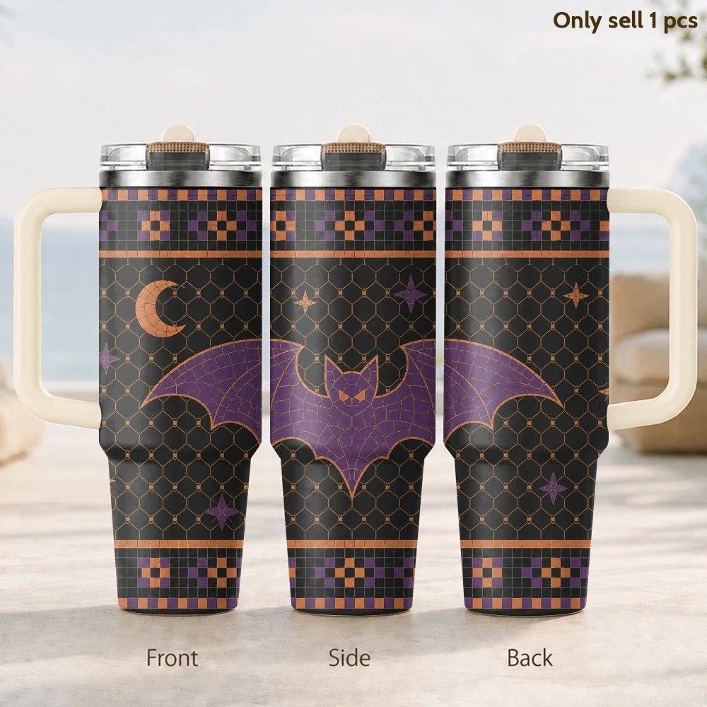 Halloween Spooky Knit Pattern Vacuum Flasks 40oz Thermal Tumbler with Handle Stainless Steel Insulated Water Portable Mug Cup