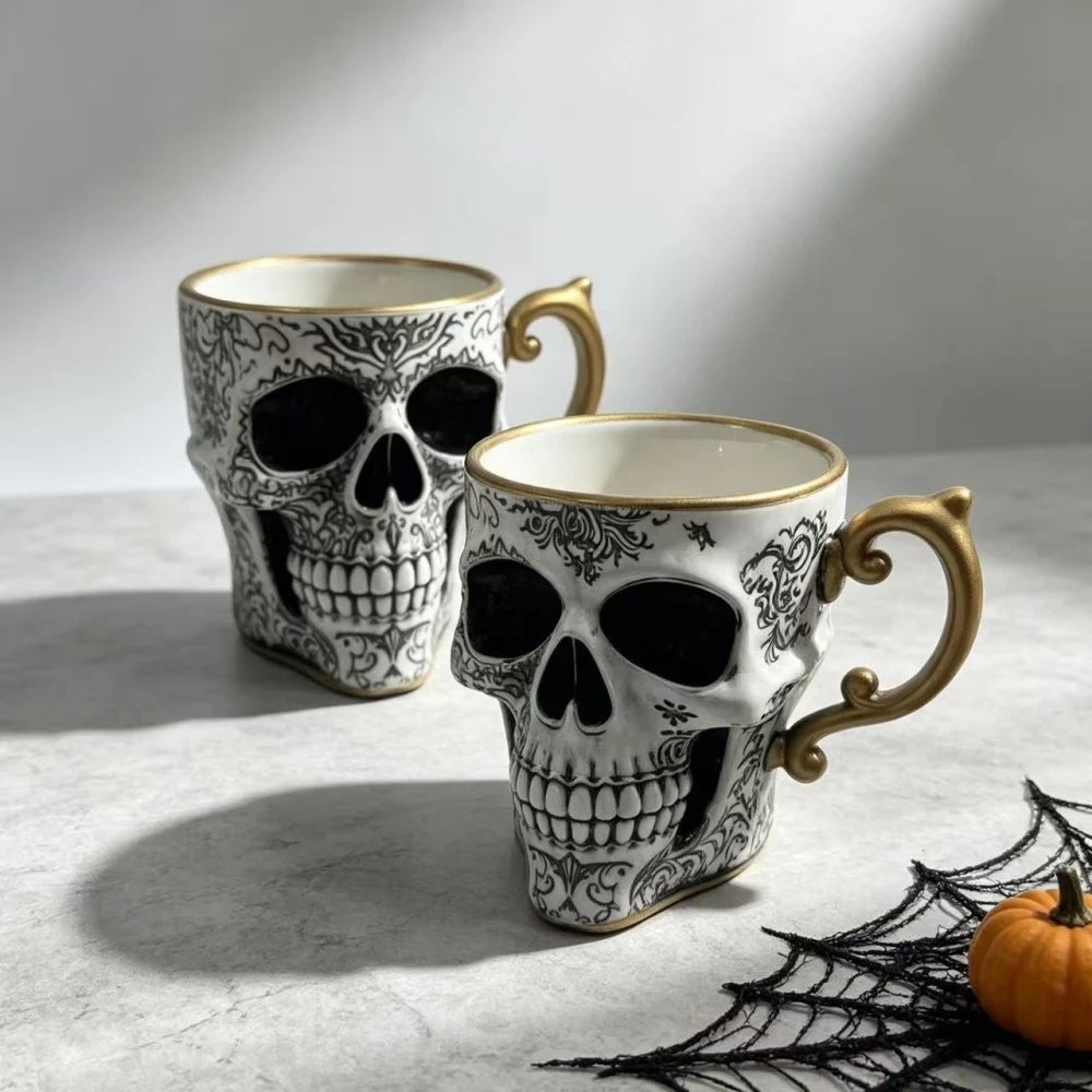 Halloween Resin Skull Mug 2 Styles, Gothic Coffee Tea Cup, Creative Desktop Ornament, Home Table Decor for Halloween Party
