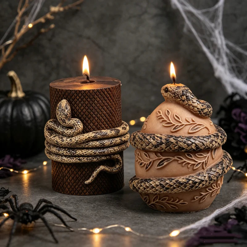 3D Coiled Snake Silicone Candle Mold Snake Wrapped Egg Cylinder Animal Pattern Candle Soap Making Mold Halloween Ornament Tools