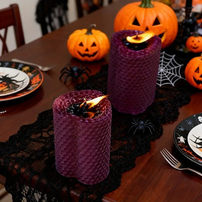 Baroque-style Burgundy red and black. 2pcs two-tone pillar beeswax scented candles. Dark theme decor, perfect for Halloween