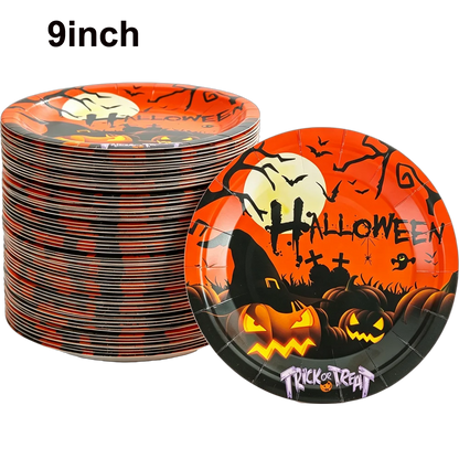10/20/50/100Pcs Halloween 7/9inch Paper Plates Cup Vampire Mummy Spooky Themed Dinnerware Decor Halloween Table Party Supplies